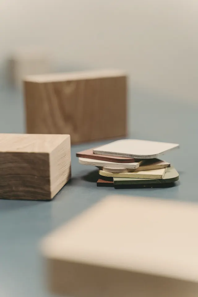 Wood samples laid on a table