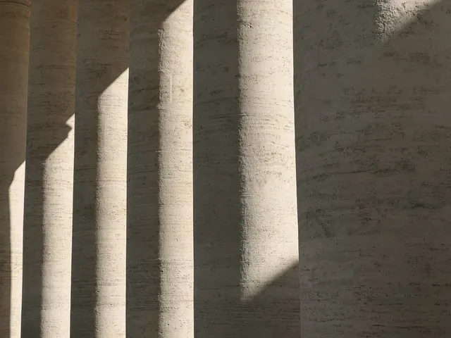Travertine columns in raking light